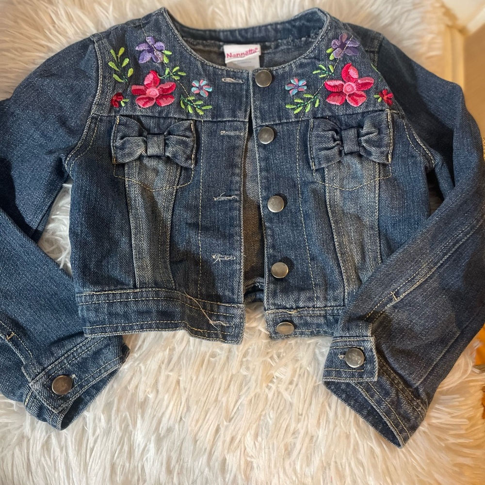 Nannette Denim Jacket with Colorful Floral Details